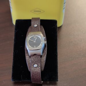 Fossil Silver and Brown Leather Smartwatch